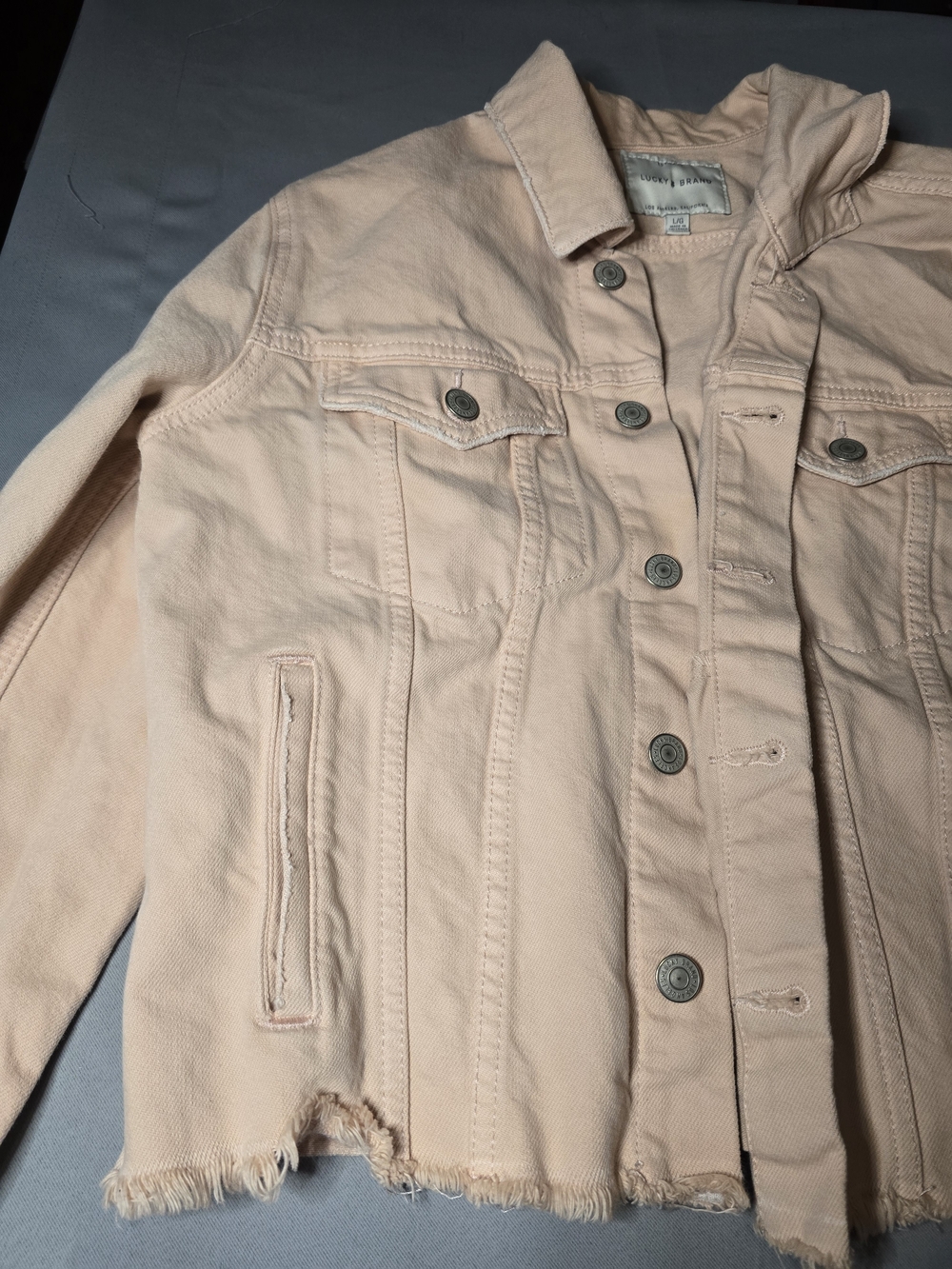 Lucky Brand Pale Pink Jean Jacket with Frayed Hem